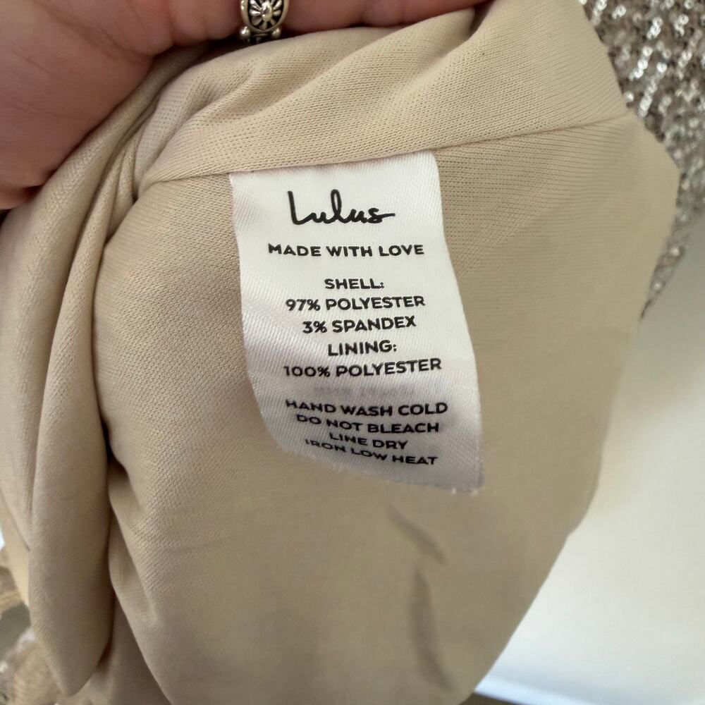 Lulus Taking a Shine Silver Sequin Tiered Mini Shift Dress Women's M - Picture 6 of 6